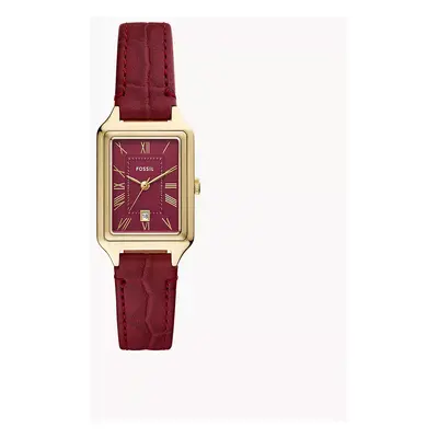 Fossil Montre Raquel à trois aiguilles avec date en cuir façon croco rouge - Rouge