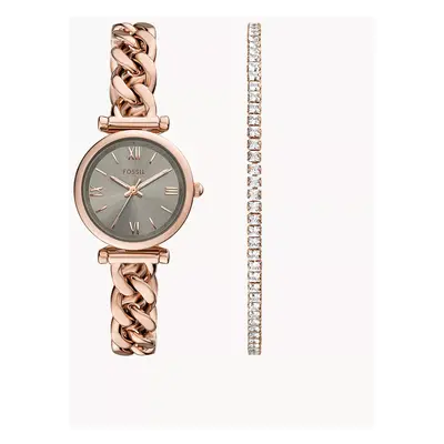 Fossil Coffret montre Carlie à trois aiguilles en acier inoxydable doré rose et bracelet - Doré 