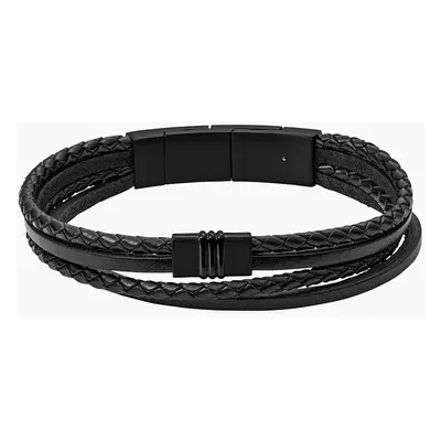 Fossil Bracelet multi-rangs en cuir noir - Noir