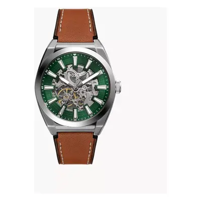 Fossil Montre Everett automatique en cuir marron - Marron