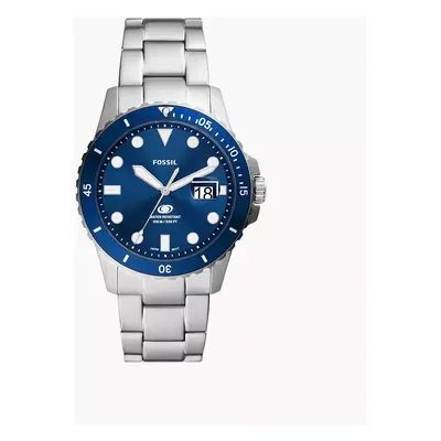 Fossil Montre Fossil Blue Dive à trois aiguilles avec date en acier inoxydable - Argenté