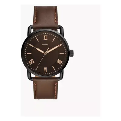 Fossil Montre Copeland de 42 mm à trois aiguilles en cuir brun - Marron