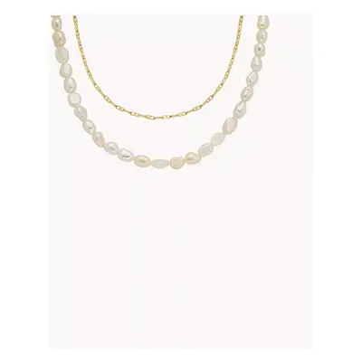 Fossil Collier double Heritage Pearl D-Link avec perles d'eau douce blanc - Doré