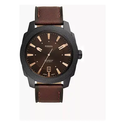 Fossil Montre Machine à trois aiguilles avec date en cuir LiteHide brun foncé - Marron