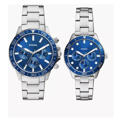 Fossil Coffret montre multifonction His and Hers en acier inoxydable - Argenté