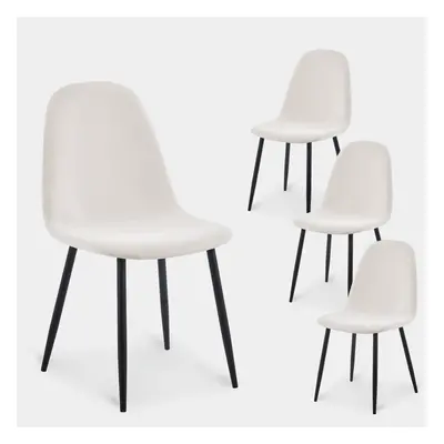 Pack 4 chaises de salle à manger tapissées en micropana blanc cassé avec pied noir Elia