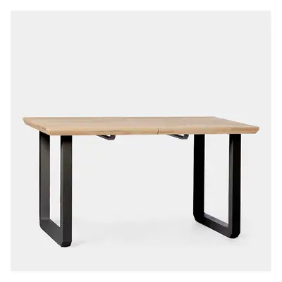 Table à manger rectangulaire extensible 140/180/220 en bois de chêne avec pied métallique noir C