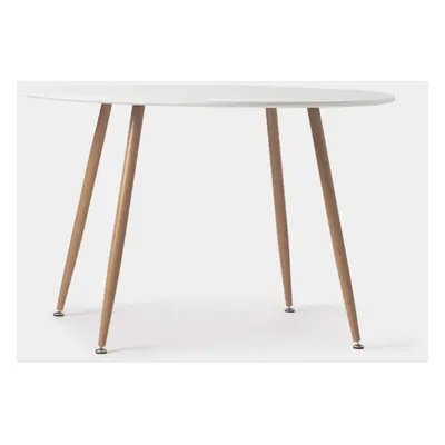 Table à manger ronde Ø120 blanche avec pied métallique effet bois Lyss