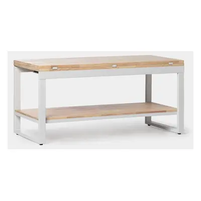 Table basse relevable et extensible en bois de chêne avec pied métallique blanc Alvi