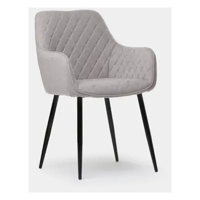 Chaise de salle à manger avec accoudoirs rembourrée gris avec pied noir Lizel