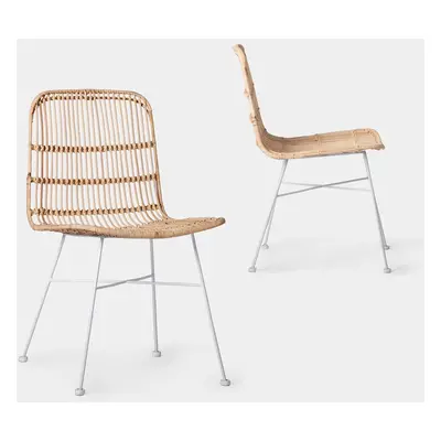 Pack 2 chaises de salle à manger en rotin naturel avec pied blanc Nela