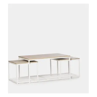 Set 3 tables basses en effet bois avec pied métallique blanc Casablanca