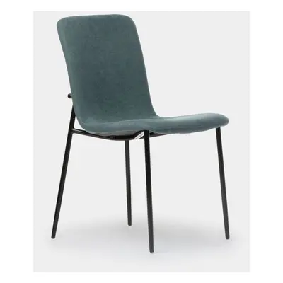 Chaise de salle à manger rembourrée vert foncé avec pied noir Eryn