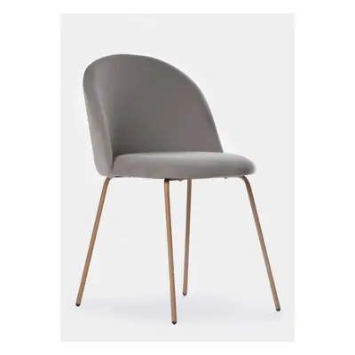 Chaise de salle à manger rembourrée en velours gris avec pied naturel Olivia