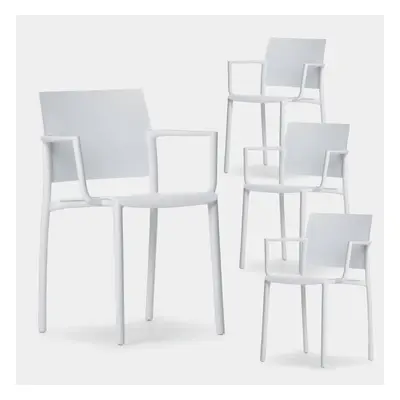 Pack 4 chaises de salle à manger avec accoudoirs en polypropylène blanc Jeven