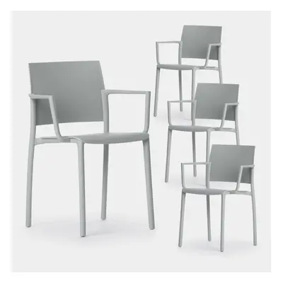 Pack 4 chaises de salle à manger avec accoudoirs en polypropylène gris Jeven