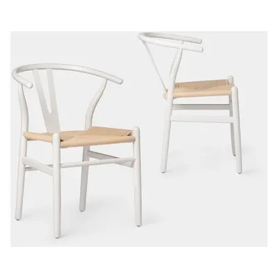 Pack 2 chaises de salle à manger en bois de hêtre blanc et corde Roni