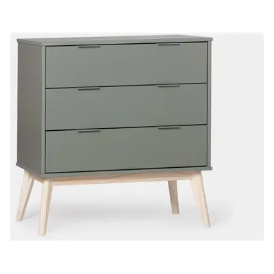 Commode laquée en vert anthracite avec 3 tiroirs Troy