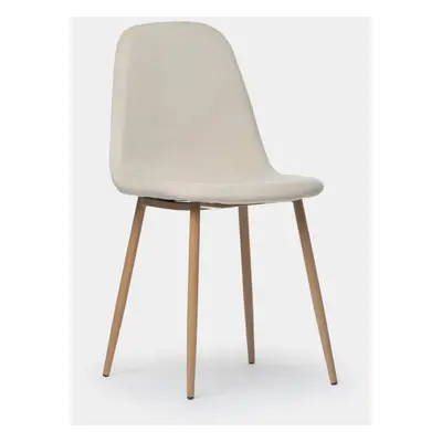 Chaise de salle à manger rembourrée en velours beige avec pied naturel Ellis