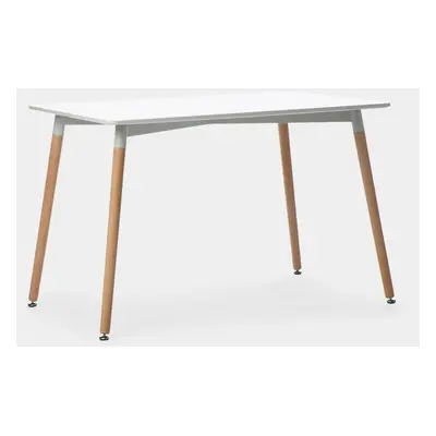 Table à manger rectangulaire 120 blanche avec pied métallique effet bois Gless