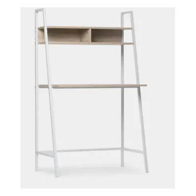 Bureau avec étagère effet bois blanchi et pied métallique blanc Clerk