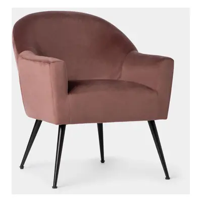 Fauteuil de lecture en velours rose avec pieds noirs Lauren