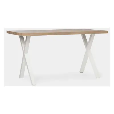 Table à manger rectangulaire 135 en bois couleur naturel avec pied métallique blanc Parks