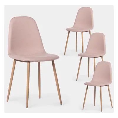 Pack 4 chaises de salle à manger rembourrées Elegance rose avec pied naturel Ellis