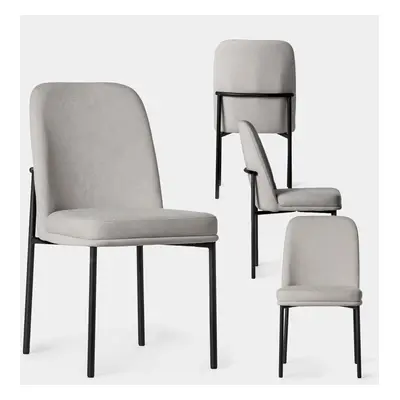 Pack 4 chaises de salle à manger tapissées en gris avec pieds noirs Leila