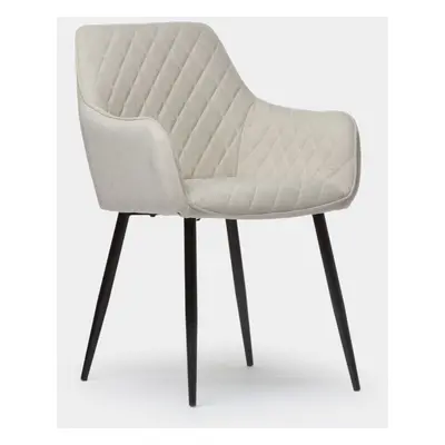 Chaise de salle à manger avec accoudoirs rembourrée beige avec pied noir Lizel