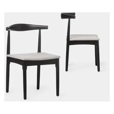 Pack 2 chaises de salle à manger en bois d'hévéa couleur noir et siège rembourré gris Nira