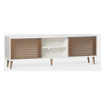 Meuble TV 180 en bois naturel et blanc de style nordique Palm