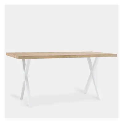 Table à manger rectangulaire 180 en bois couleur naturel avec pied blanc Parks