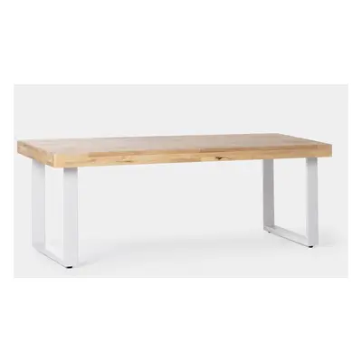 Table basse en bois de chêne avec pied en métal blanc Yanin