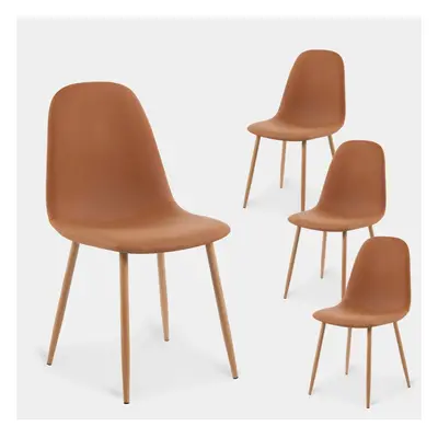 Pack 4 chaises de salle à manger tapissées en similicuir terracota avec pied naturel Elia