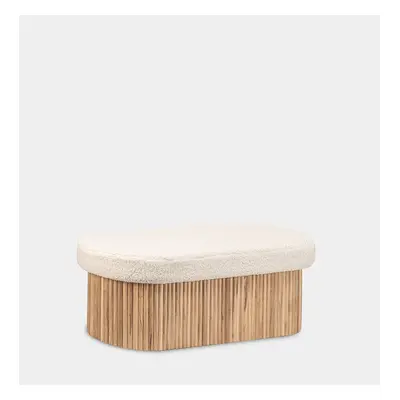 Banc avec rangement en bois de paulownia et mouton blanc Naira