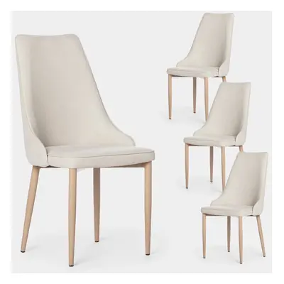 Pack 4 chaises de salle à manger rembourrées en beige avec pied naturel Agnes