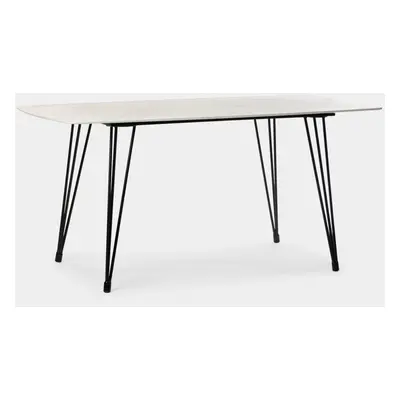 Table à manger rectangulaire 160 en céramique blanche avec pied métallique noir Nils