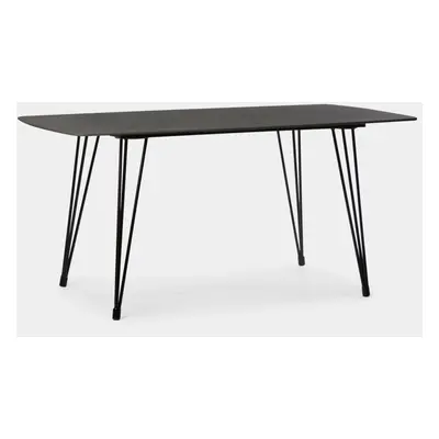 Table à manger rectangulaire 160 en céramique noire avec pied métallique noir Nils