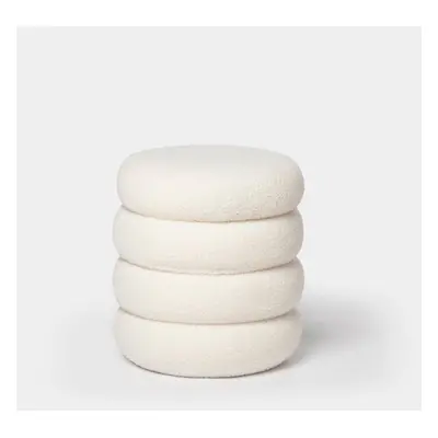 Pouf rond avec rangement tapissé en bouclé blanc Roma