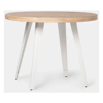 Table à manger ronde extensible 100/180 en bois de chêne avec pied métallique blanc Anais