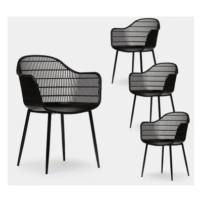 Pack 4 chaises de salle à manger avec accoudoirs en polypropylène noir Layna