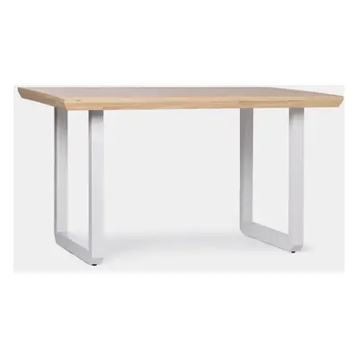 Table à manger rectangulaire 150 en bois de chêne avec pied métallique blanc Conor