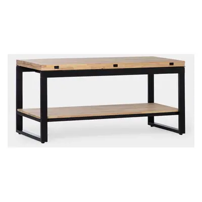 Table basse relevable et extensible en bois de chêne avec pied métallique noir Alvi