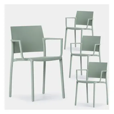 Pack 4 chaises de salle à manger avec accoudoirs en polypropylène vert Jeven