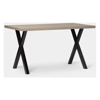 Table à manger rectangulaire 135 en bois couleur naturel avec pied métallique noir Parks