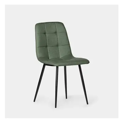 Chaise de salle à manger rembourrée verte avec pied noir Ailan