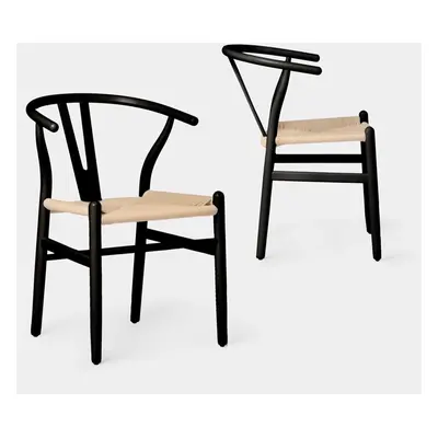 Pack 2 chaises de salle à manger en bois de hêtre noir et corde Roni