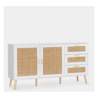 Buffet 148 en bois couleur blanc et rotin naturel Tahiti