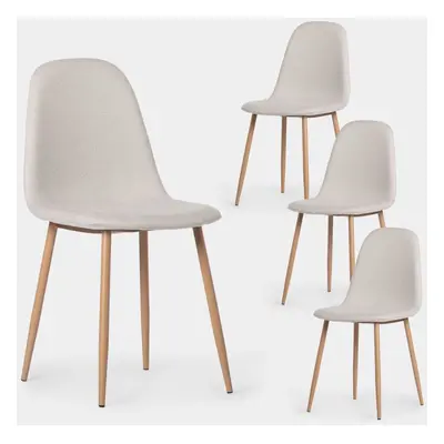 Pack 4 chaises de salle à manger rembourrées Elegance beige avec pied naturel Ellis